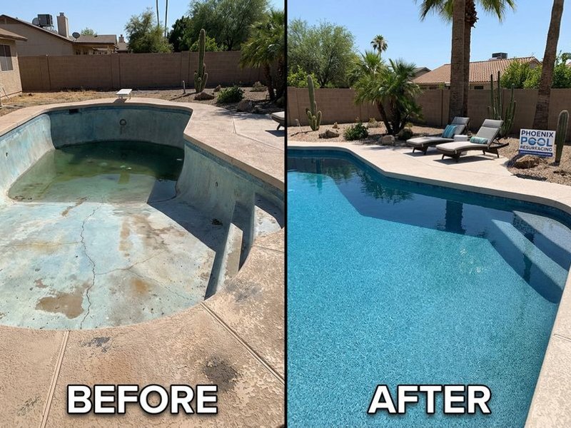 Before and after pool resurfacing transformation