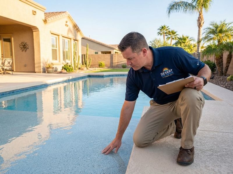 David Resurface team member inspecting pool surface